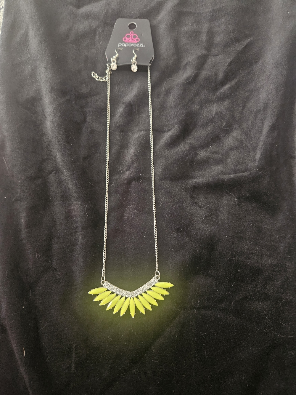 paparazzi Neon Yellow and Silver Spike Bib Necklace